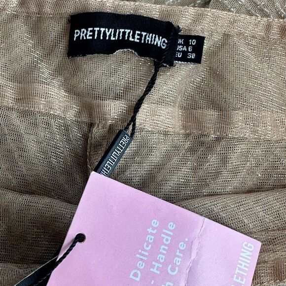 Pretty Little Thing Nude Bead Embellished Wide Leg Trouser Pants Size 6 - Picture 9 of 14